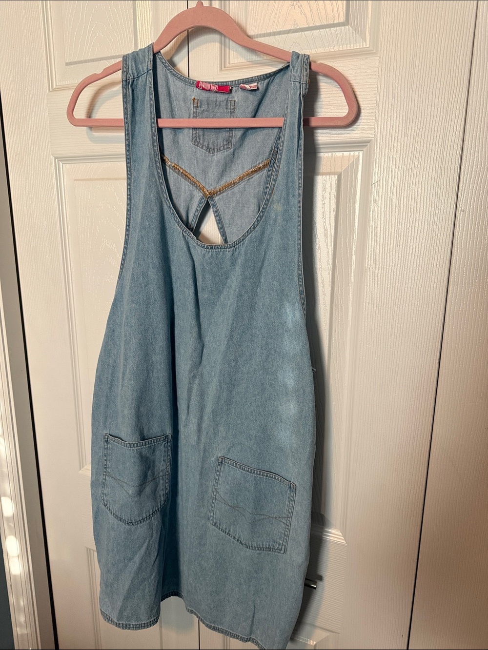 Light Blue Denim Midi Pinafore Dress